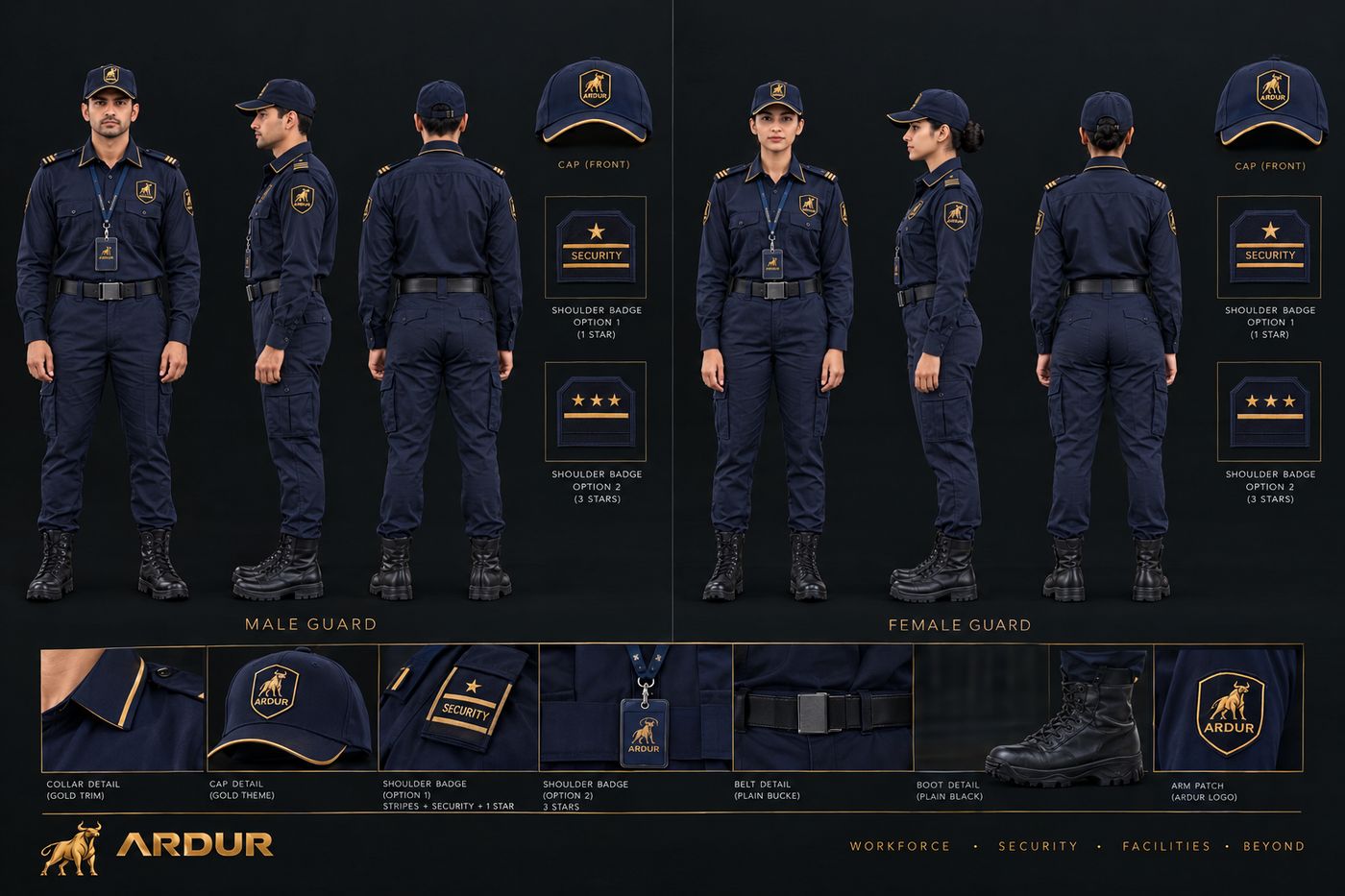 ARDUR standard-issue uniform for male and female security personnel